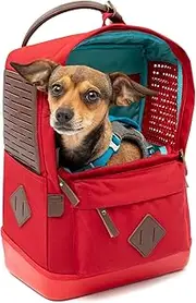 Kurgo Nomad Interior Safety Tether Waterproof Bottom Carrier Backpack for Small Dogs, 15 lbs Capacity, Red