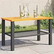 Outdoor Table Acacia Wood, Top Height Cocktail, Patio, Garden, Foldable, Round, Bar, 70x38x42cm Poly Rattan - Black