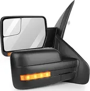 Towing Mirrors for Ford F-150 Series Truck - Power Control Heated with Turn Signal & Puddle Light - Black Textured - 1 Pair (Left & Right)