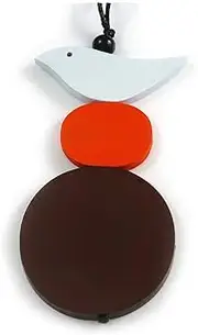 [Avalaya] Brown/Orange/White Wood Bird and Bead Pendant with Black Cotton Cord - Adjustable - 84cm Long/ 11cm Pendant, cords Wood