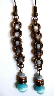 Handcrafted - blue cats eye stone and copper chainmaille EARRINGS (Ch1)