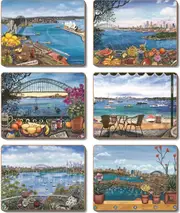 Country Kitchen Sydney Balconies Cinnamon Cork Backed Drink Coasters Set 6