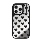 iPhone 16 Pro Mirror Ring Stand Case MagSafe Compatible black hearts