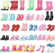 CheeseandU 30Pairs Shoes for Barbie Dolls Different Assorted Colors Fashionable Doll Shoes Replacement High Heel Shoes Doll Roller Skates Doll Boots Flat Shoes for for 12" Dolls