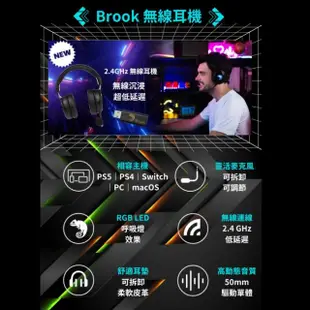 【Brook】無線藍芽親膚耳罩式麥克風耳機 Headset 2.4GHz 3.5mm(超低延遲/久戴也很舒適/多層次重低音)