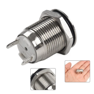 12mm Momentary Flat Metal Push Button Switch 3A DC12-24V 1NO 2Pins Waterproof