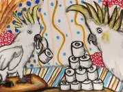 COCKATOO Hoarding Toilet Paper Parrot Exotic Bird Art Print 8 x 10 Signed KSams