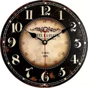 10 Inch round Black Paris Decorative Wall Clock with Big Arab Numerals, Retro Wo