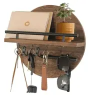 Key Holder for Wall with Shelf - Wood Mail Organizer and Rack with Rustic Brown