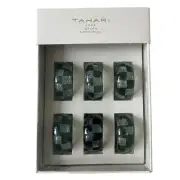 Tahari Home Checkered Acrylic Napkin Rings Set of 6 Black & Clear New