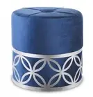 Handmade Velvet Ottomans/Footstool with Metal silver Design Base Navy Blue