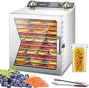 12/18 Tier Fruit Dryer Machine, Stainless Steel Food Dehydrator with Food Clip Dried Fruit Jar, Adjustable 35-90℃, 12h Timer, Easy Clean, Jerky Dehydrators for Herb, Meat 12 Layers