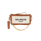 Balmain B-Army Canvas Clutch Bag with Leather Inserts Brown