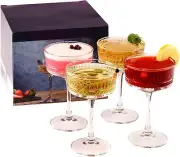 Vintage Coupe Glasses Set of 4, Champagne, Cocktail, Martini, Wine Glasses, Long