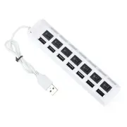 7 Ports LED USB 2.0 Adapter Multi USB Splitter 7 Ports Expander Hub Power Adapter With on/off Switch For PC Laptop White