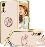 TVVTPU Mobile Phone Chain for Oppo A58 4G Case with Strap, Mobile Phone Case with 360° Ring Stand, Shockproof, Scratch-Resistant, TPU Bumper Protective Case with Cord for Hanging, Galvanised Case with