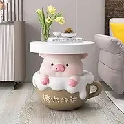 Cute Piglet Bedside Table, Side End Table with Tray, Coffee Tables for Living Room, Nesting Tables, 45 * 45 * 40cm, Resin Fiberglass (Color : Brown)