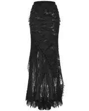 Punk Rave Womens Dark Apocalyptic Shredded Mesh & Lace Splicing Skirt