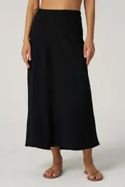 Franne Golde Textured Crepe Bias Midi Skirt in Black at Nordstrom, Size Small
