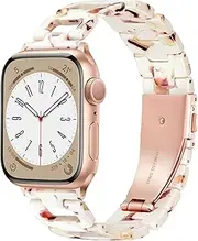 [Ocaer] Compatible with Apple Watch Band 46mm 45mm 44mm 42mm 49mm, Lightweight Resin iWatch Strap for Apple Watch Ultra 2/1 Series 10 9 8 7 6 5 4 3 2 1 SE, Women(Nougat White Rose Gold)
