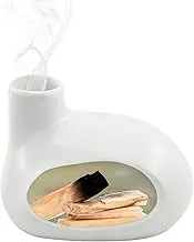 MrMrKura Palo Santo Holder Handmade Ceramic Incense Burner Holder Sage Holder, Mini Chiminea Ash Catcher Unique Home Decor for Meditation/Yoga (White)