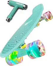 Deleven 22" Skateboard with Colorful LED Light Up Wheels - Retro Mini Cruiser for Boys Girls Teens Youth - Complete Small Plastic Longboard - Great for Beginners…