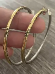 New David Yurman Sterling Silver 18k BG Crossover Extra-Large Hoop Earrings 2.5”