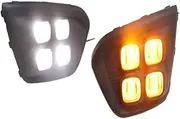 2PCS LED Compatible with Russia KIA Rio X-Line 2018 2019 Driving Daytime Running Lights DRL Fog Lamp with Yellow Turn Signal
