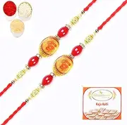 Ghasitaram Gifts Rakhi for Brother Rakhis Online - Set of 2-2K-255 Shree Rakhi with 200 GMS of Kaju katli