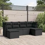 Patio Sets 6 Piece Garden Sofa Set with Cushions Black Poly Rattan