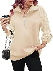 [Qolkmuiy-GJ] Women's Solid Color Quarter Zip Sweatshrits Long Sleeve 1/4 Zipper Pullover Fall Casual Simple Cozy Jumper Tops
