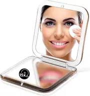 Folding Compact Mirror 1x/15x Magnification 3½ Pocket Size Square Hand Mirror, Gold