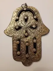 Handcrafted Handmade Moroccan Hamsa Khemissa Evil Eye Pendant,Black Stones 8"x5"