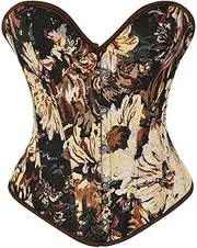 [generic] Monet Oil Painting French Style Retro Corset Top Overbust Bustier For Women Sexy Lingerie
