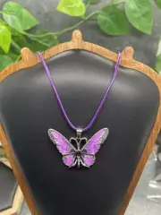 17-19” Silver-tone Corded Necklace With 2” Butterfly Enamel Pendant New B4976