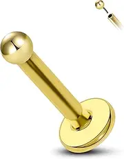 [COCHARM] 14K Solid Gold Cartilage Piercing Jewellery 16g Yellow Gold Flat Back Helix Conch Earring Stud 14K Gold Threadless Conch Bar Press Fit Ball Labret Stud Tragus Rings