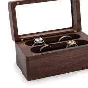 Elegant Walnut Ring Box with Glass Lid - Holds 4 Rings for Weddings & Proposals