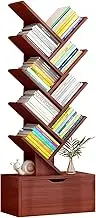 10 Tier Tree Bookshelf with Drawer,Floor Standing Bookshelf, Tall Wood Book Storage Rack with Anti-Fall Device and Heightened Baseand, for Living Room, Bedroom, Office