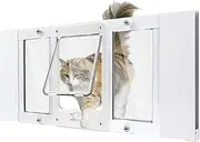 Aluminum Pet Door for Window, Width Adjustable to Fit Window Width 23"-28",Flap Size: 7.8" W X 10.6" H, Quick Install Cat Door Insert Window, Cat Door for Window with 4-Way Locking Knob, Weatherproof