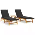 3-Piece Garden Sun Loungers Set Outdoor Patio Wood Timber Lounge Table Chairs