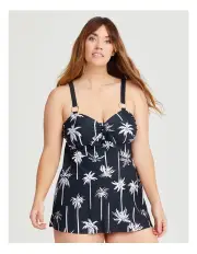 [Taking Shape] Palm Trees Tie Front Tankini in Black/off White