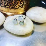 Genuine 925 Sterling Silver Aquamarine Gemstone Adjustable Ring Size 9