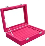 Pasutewel Velvet Glass Ring Jewellery Display Storage Box Jewelry Holder Storage Organizer Stand 7 Slots (Pink)