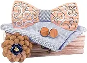 [GerRit] Men's Bow Tie Men's Wooden Bow Tie with Pocket Men's Cufflinks Set for Party, Business