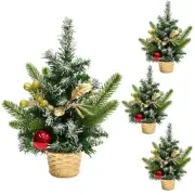 12'' Mini Snow Frosted Christmas Tree Table Top Artificial Xmas Tree Red Berr...