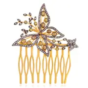4.71ct Ice Diamond Hair Comb Oxidized Gold Plated Butterfly Clip 925 Silver