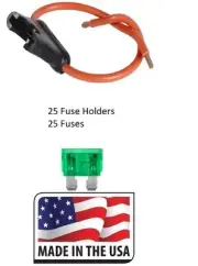 (25 PC) 12 GAUGE ATC FUSE HOLDER IN-LINE WITH (25 PC) 30 AMP FUSE Made in USA