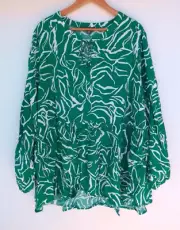 Autograph Top 22 Womens Green White Peplum Peasant Elastic Cuff New