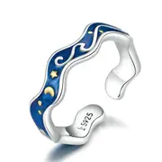 Silver plating Lover Rings for Couple Blue Starry Sky of Van Gogh Open Finger Ring Design Jewelry