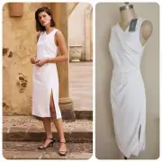 NWT TRENERY Wrap Effect Midi Dress [10 S], White Evening Outfit | RRP$249
